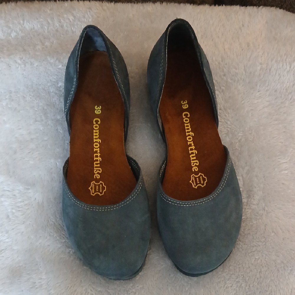 Blue Suede Flats with Scalloped Edge